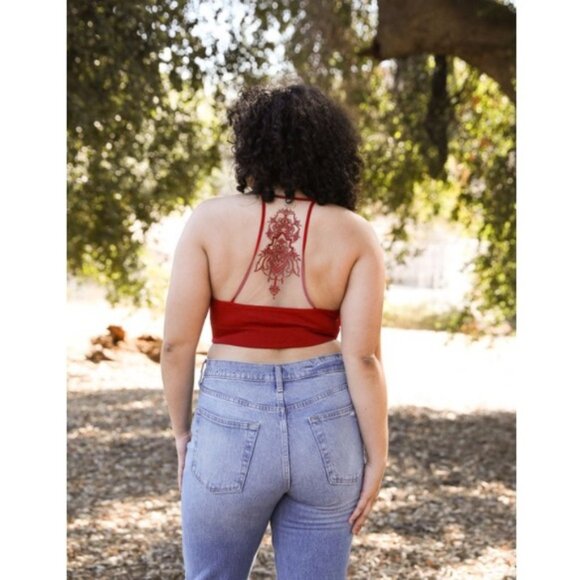 Tattoo Lace Mesh Racerback Bralette - Red - Picture 1 of 8